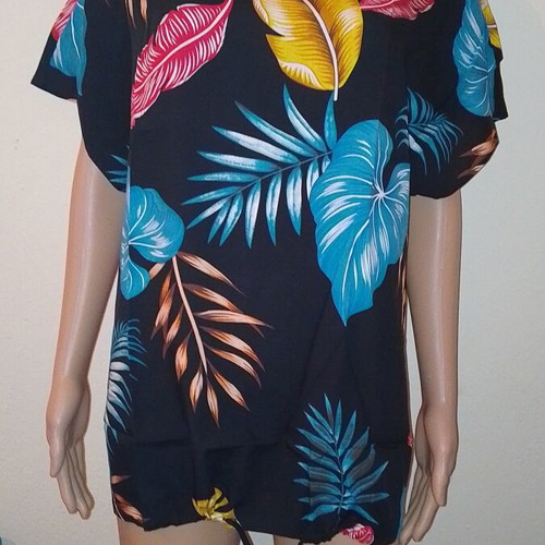 Boho black top with waist belt new, viscose, XXL, length 69cm, chest 143cm