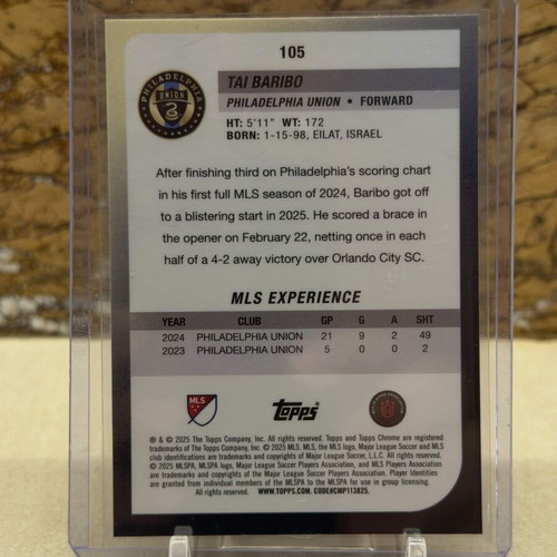 2025 Topps Chrome MLS Soccer Tai Baribo Blue Lava Refractor new