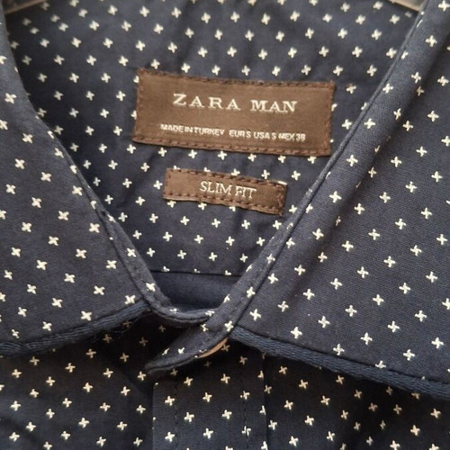 Zara Man slim fit men's shirt, navy blue with white crosses, size S