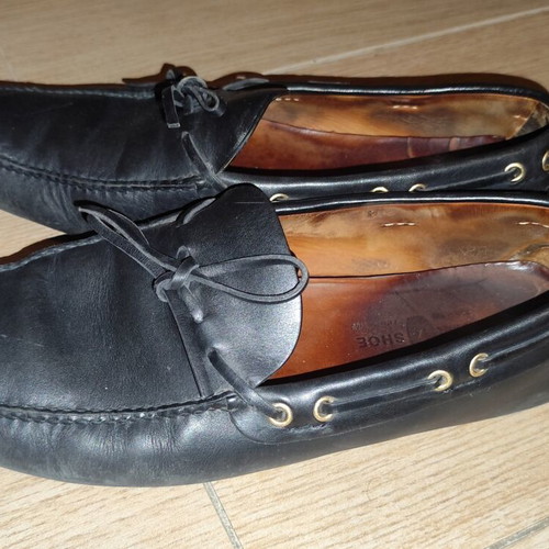 Car Shoe black leather driving moccasins used, size 43