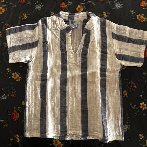 Linen shirt for 2-year-old child, white and blue