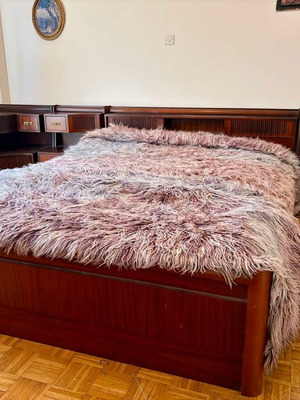 Bedroom furniture set used with double bed, nightstands, corner unit, and vanity