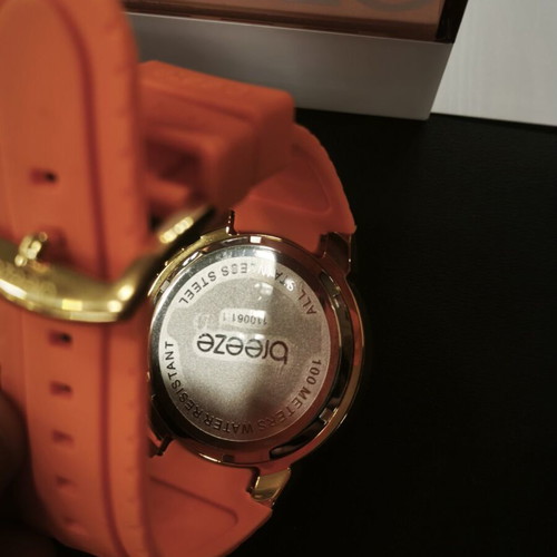 Breeze Chronograph Watch 110061.1, gold tone and orange silicone, NOS full set