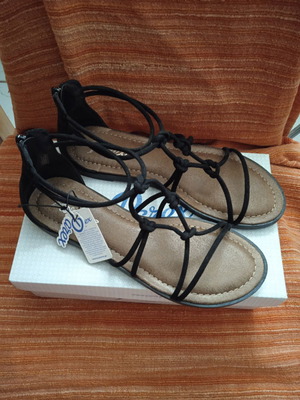 Parex Black Gladiator Flat Sandals Size 40 New