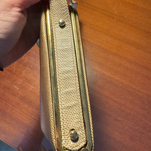 Vintage leather handbag with reptile texture like new, beige gold
