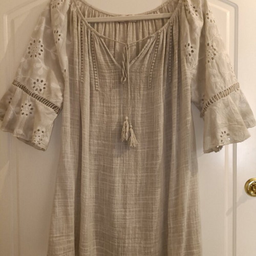 Women's airy blouse 4XL like new, cotton with embroidery beige