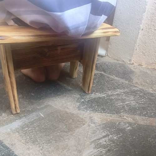 Handmade children's stool with painted wood, new