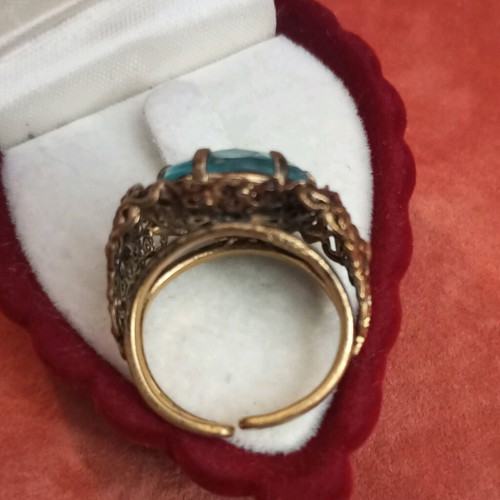 Vintage ring with blue zircon used, bronze