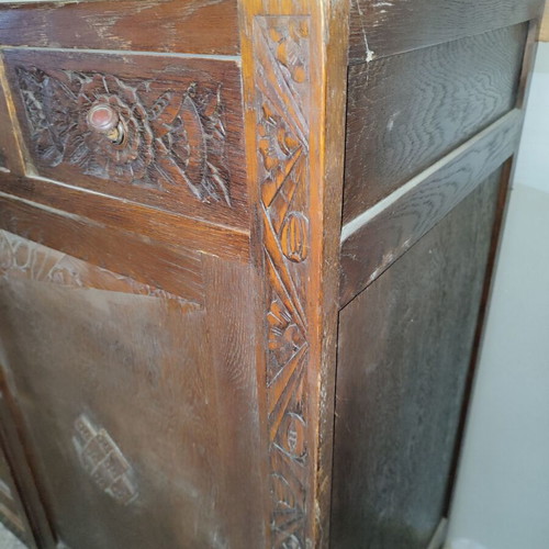 Carved antique buffet used with marble top and mirror