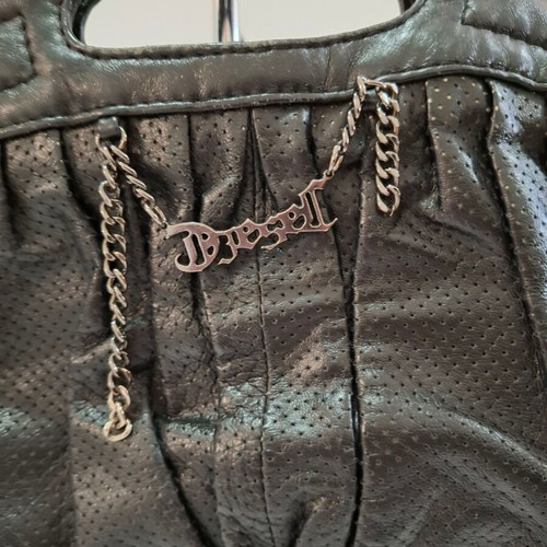 Vintage Diesel black leather clutch bag used, sporty design