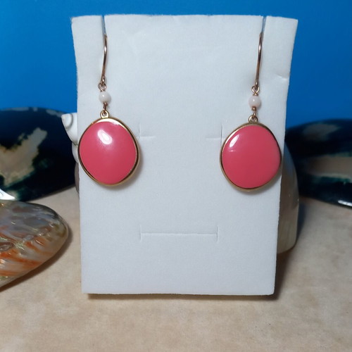 Gregio silver (925°) rose gold earrings with pink-coral enamel new