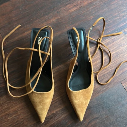 Zara suede pointed toe pumps size 37 new, medium heel, brown