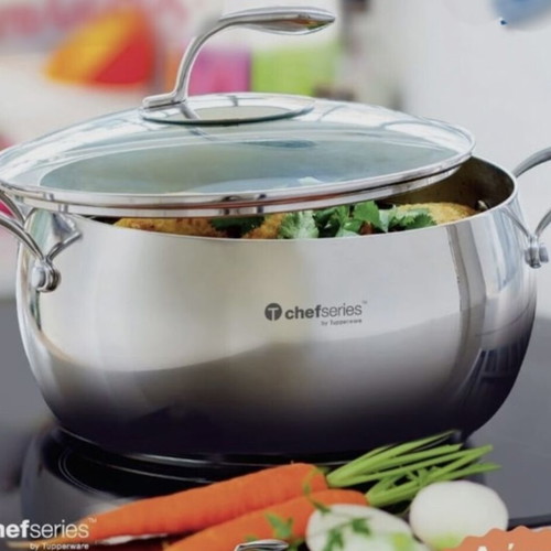 Tupperware Chef Series 7.6L Stainless Steel Pot with Glass Lid new