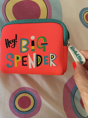 Rachel Ellen small wallet with Hey Big Spender phrase like new, multicolor