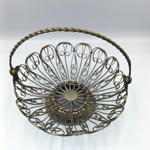 Vintage wirework fondue bowl used with handle