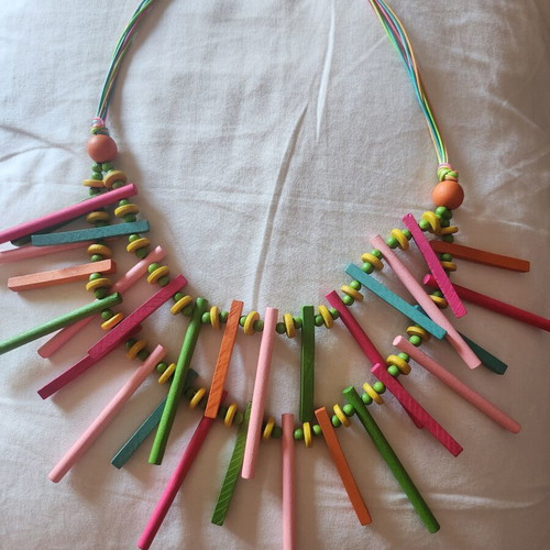 Colorful wooden statement necklace like new, boho style