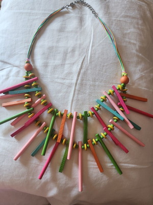 Colorful wooden statement necklace like new, boho style