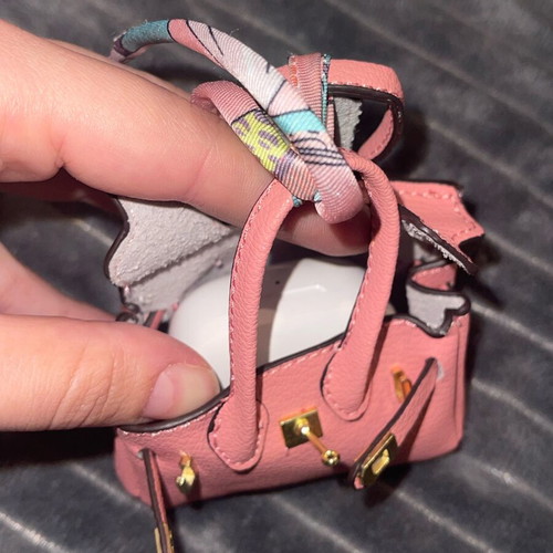 Decorative keychain bag and case for earphones or cards new pink