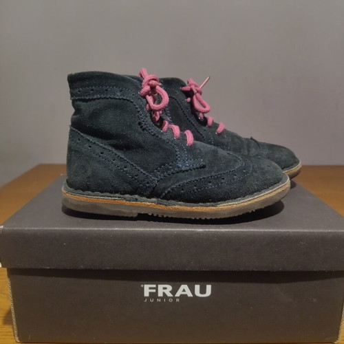 Frau Junior children's leather ankle boots size 27, dark blue with fuchsia laces