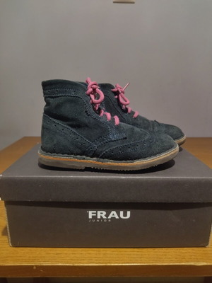 Frau Junior children's leather ankle boots size 27, dark blue with fuchsia laces