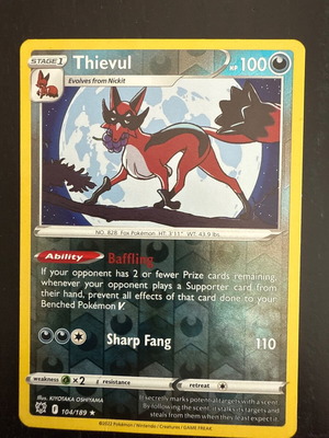 Thievul Pokémon 104/189 Reverse Holo Astral Radiance Card used