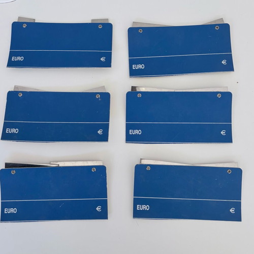 Price tags for products used, all together