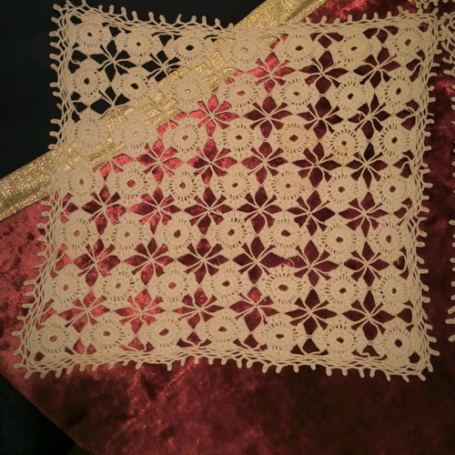 Set of 3 handmade embroidered linens with matching pattern