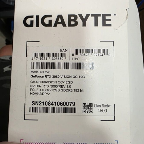 Gigabyte Vision RTX3060 graphics card not working
