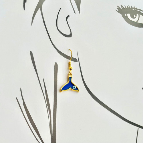 Whale gold earrings with blue details and eye new