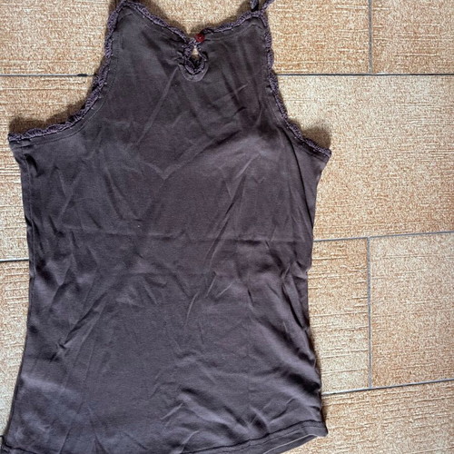 Vintage blouse with knitted front, new, brown, size S