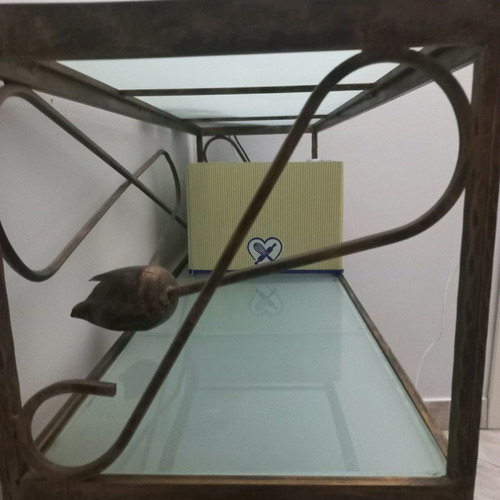 Console with mirror used, gold shade, frosted glass top