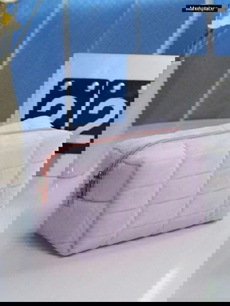 1 Μωβ καρό καπιτονέ μοντέρνες και καθημερινές, φορητές τσάντες μακιγιάζ με φερμουάρ