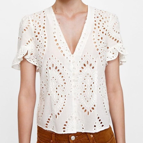 Zara embroidered short sleeve shirt white size S like new