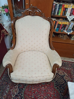 Σαλόνι χειροποίητο τύπου Λουδοβίκου σκαλιστό μεταχειρισμένο, 7 τεμαχίων