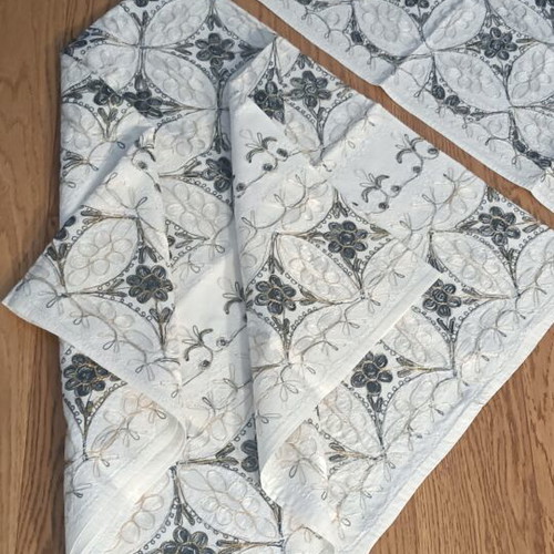Tablecloth and table runner set with black and white embroidery