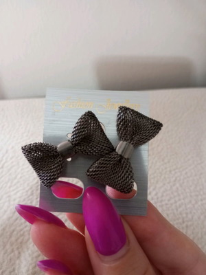 Bow earrings screw-back, metal, new