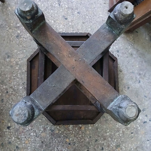 Vintage wooden table used, Victorian era with octagonal surface