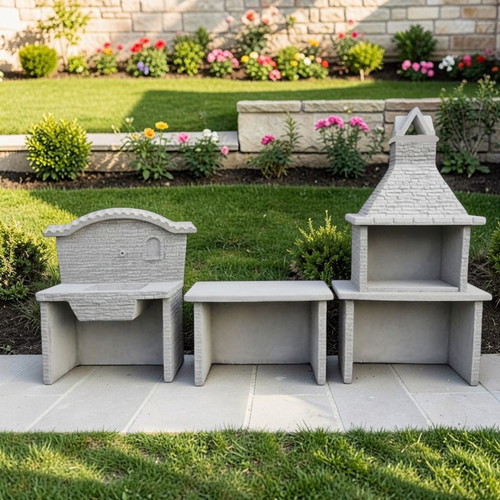 Stella Outdoor Summer Kitchen Concrete Set with Sink and Barbecue New