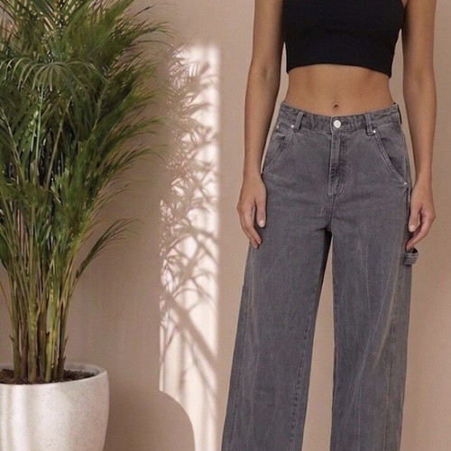 Pull & Bear Wide-Leg High-Waisted Jeans Size S, Like New, Gray