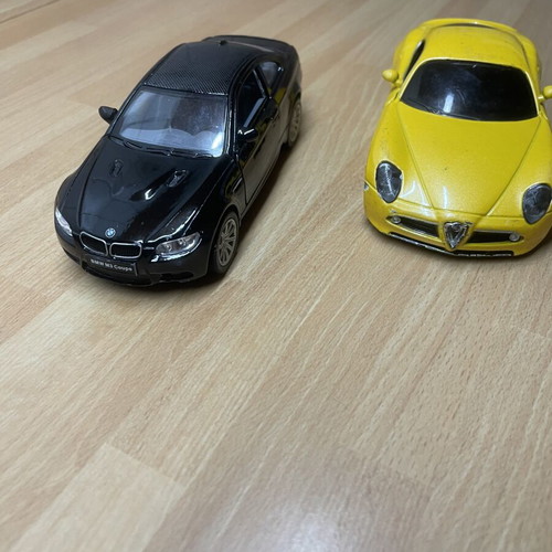 BMW M3 Coupe 2009 Kinsmart 1/36 and Alfa 8c Burago 1/32 toy cars set