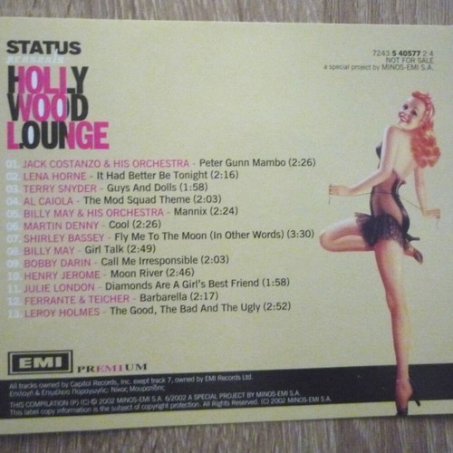 Hollywood Lounge CD used, disc and covers only without case