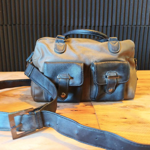 Cave Di Rosa leather bag used, grey-black with shoulder strap