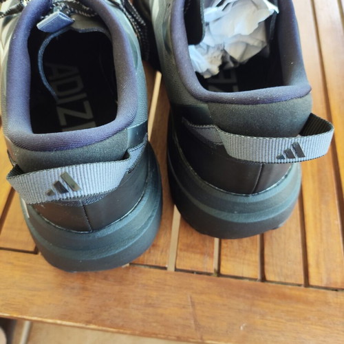 Adidas Evo SL ATR running shoes size 43.5, water-repellent, black with silver stripes