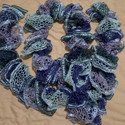 Handmade knitted scarf like new, gray and purple, 1.60m length
