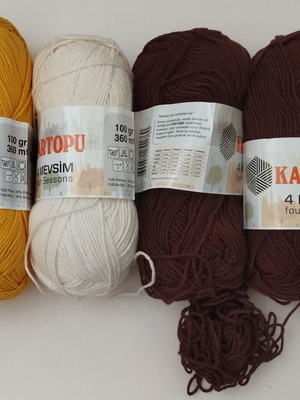 Knitting yarn used, mixed cotton acrylic, 250 grams total