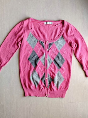 Zara checked cardigan used, grey and pink, size M