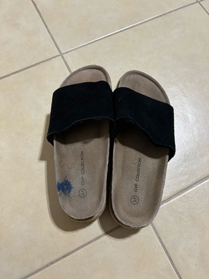 Straw slippers used with stain, size 37, black
