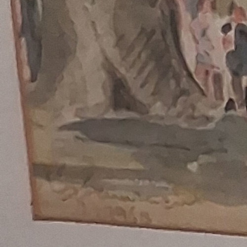 Evangelos Klonaridis Signed Watercolor Greek Festival Monastery Scene