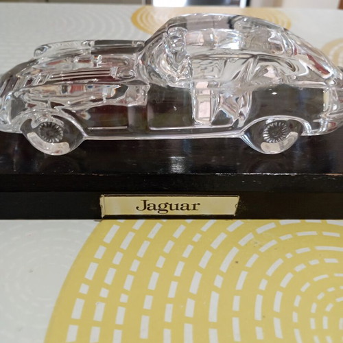 Jaguar crystal car model on wooden base like new