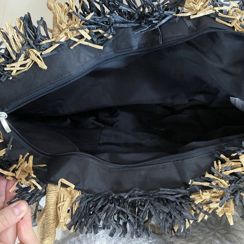 Toi & Moi Black and Natural Raffia Tote Bag